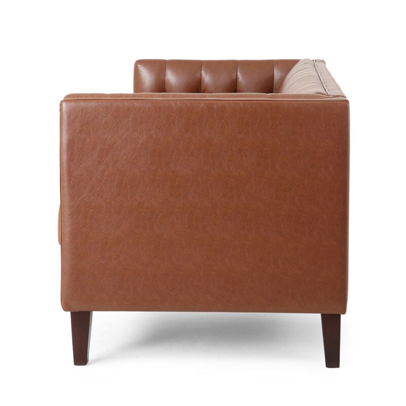 Ember Sofa with Chesterfield Tufted Brown Faux Leather Upholstery