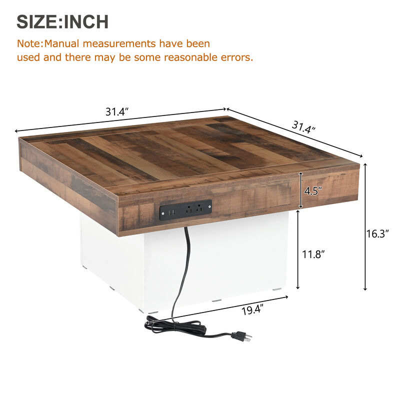 Merax Farmhouse Coffee Table with 2 USB Ports and LED Light