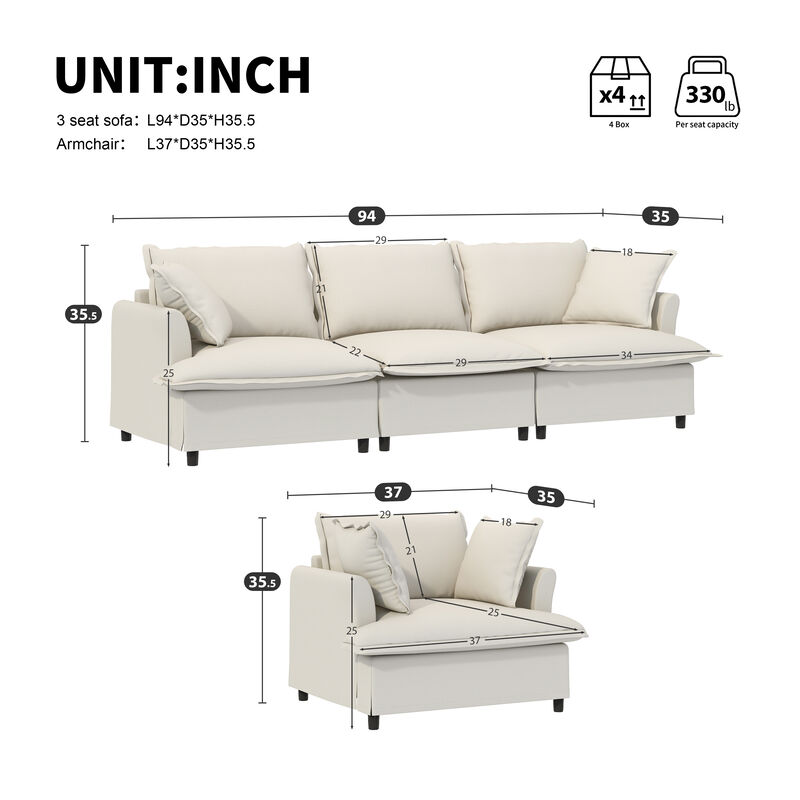 Merax 2 Pieces Living Room Sofa Set with Throw Pillows