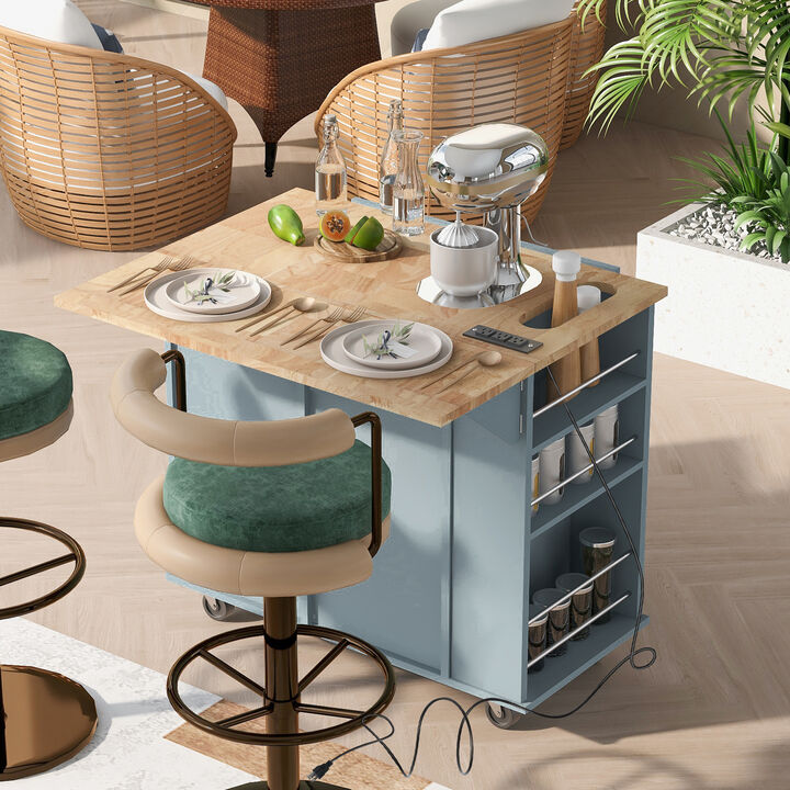 Streamdale Rolling Kitchen Island With Power Outlet, Drop Leaf, & Storage