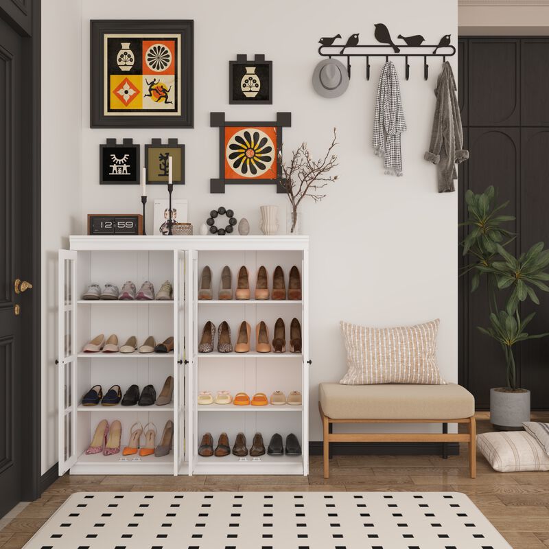 FUFU&GAGA Glass Door Shoe Cabinet with Adjustable Shelves (47.2" W x 47.2" H x 15.7" D),White