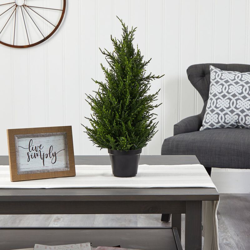 Hivvago 18 Inches Cedar Artificial Tree with LED Lights UV Resistant (Indoor/Outdoor)