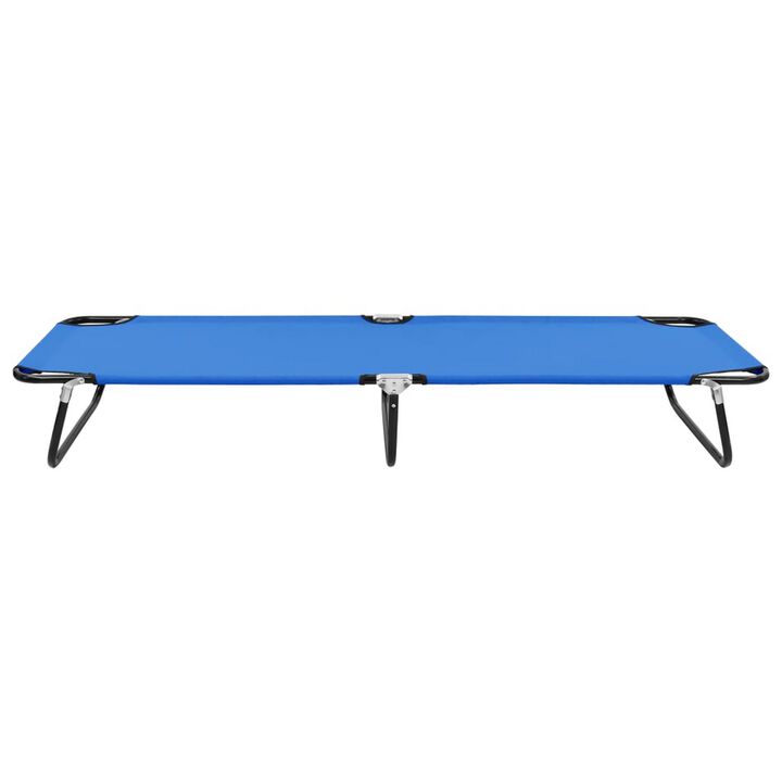 Zena Outdoor Foldable Sun Chaise Lounger 75inch, Steel, Blue Polyester - Benzara