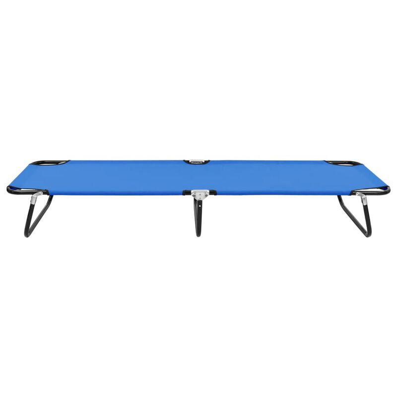 Zena Outdoor Foldable Sun Chaise Lounger 75inch, Steel, Blue Polyester - Benzara