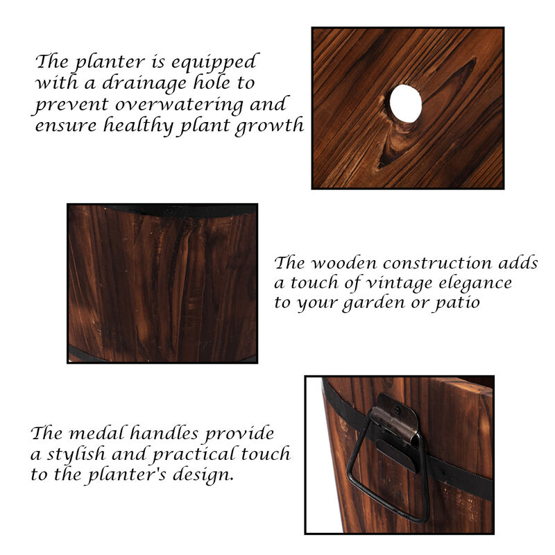 Wooden Whiskey Barrel Planters, Small