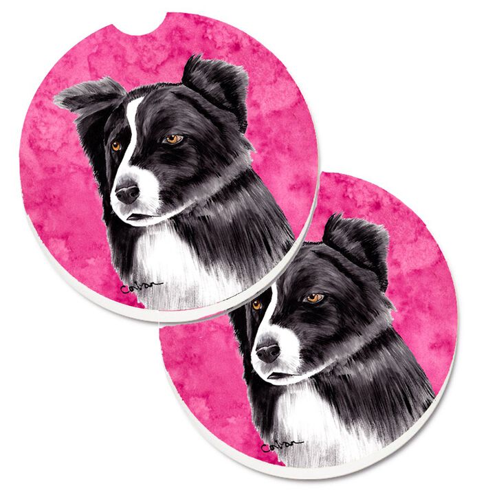 Caroline's Treasures Pink Border Collie Set of 2 Cup Holder Car Coasters SC9138PKCARC, 2.56, Multicolor
