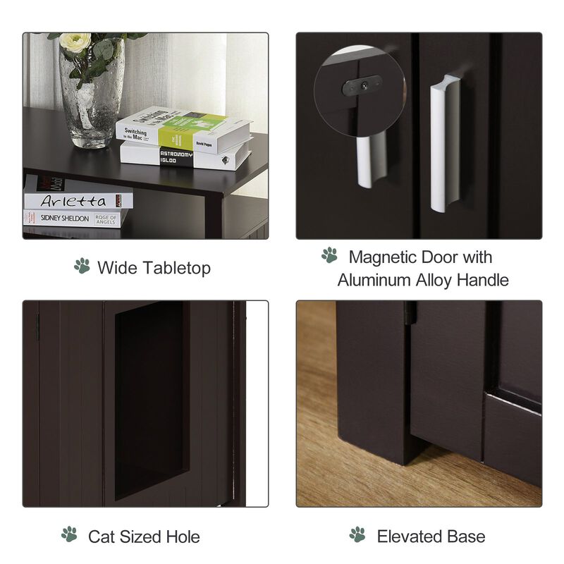 Brown Cat Furniture: Wooden Litter Box Enclosure with Adjustable Wall
