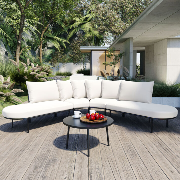 Whisen Half-Moon Patio Sofa Set with Coffee Table, 6-Person All-Weather Iron Frame & Cushions for Outdoor/Indoor Use