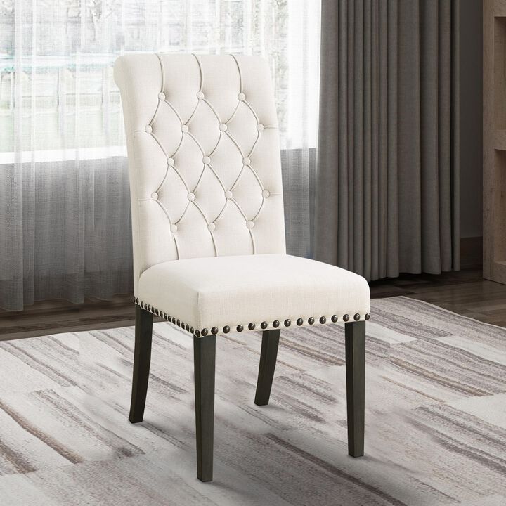 Chic Wooden Dining Side Chair, Beige, Set of 2-Benzara