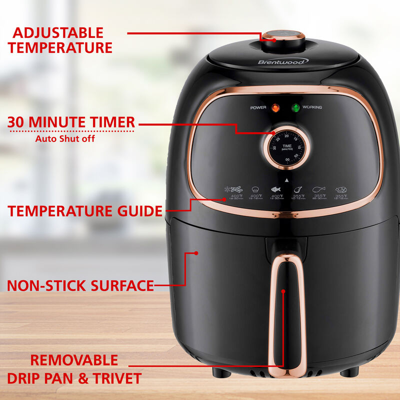 Brentwood AF-202BK 2 Quart Small Electric Air Fryer Copper with Timer and Temp Control