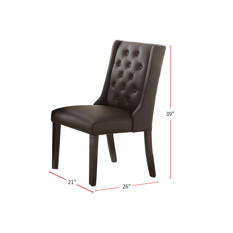Espresso Faux Leather Dining Chairs With Button Tufted Back, Set Of 2