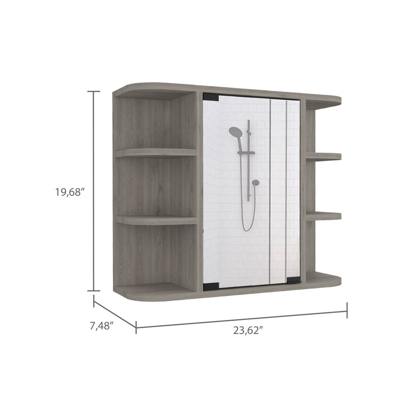 Milan Medicine Cabinet, Six External Shelves Mirror, Three Internal Shelves - Light Gray