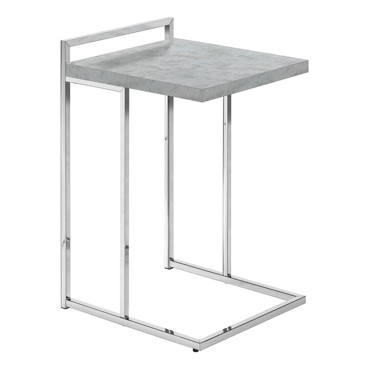 Monarch Specialties I 3639 Accent Table, C-shaped, End, Side, Snack, Living Room, Bedroom, Metal, Laminate, Grey, Chrome, Contemporary, Modern