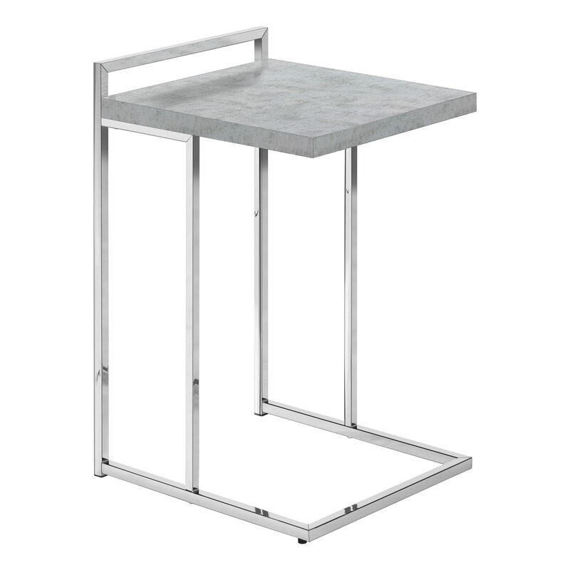 Monarch Specialties I 3639 Accent Table, C-shaped, End, Side, Snack, Living Room, Bedroom, Metal, Laminate, Grey, Chrome, Contemporary, Modern