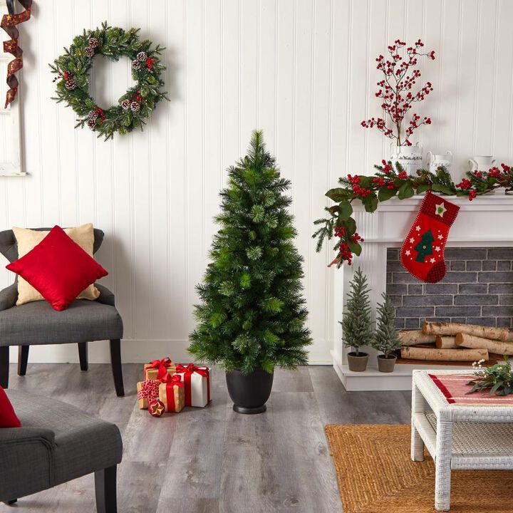 Hivvago 4.5 Feet Oregon Pine Artificial Christmas Artificial in Decorative Planter with 250 Bendable Branches and 100 Warm White Lights