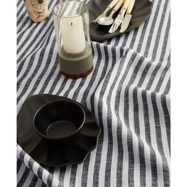 Solino Home 100% Pure Linen Table Throw 52 x 52 Inch | Amalfi Stripe