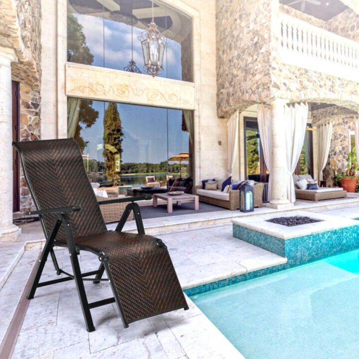 Hivvago Patio Back Adjustable Rattan Folding Lounge Recliner