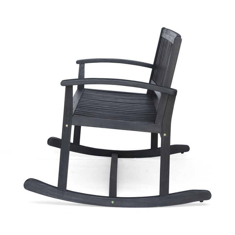 Outdoor Rocking Loveseat Bench, 50 Inch Gray Acacia Wood - Benzara