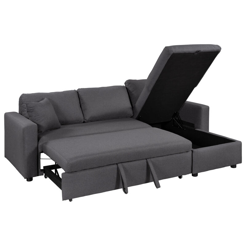 Upholstery Sleeper Sectional Sofa With Storage Space, 2 Tossing Cushions