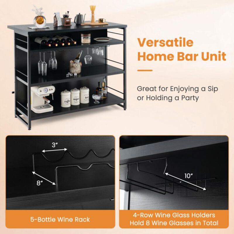 Hivvago Kitchen Island with 4-Tier Storage Shelf and Long Footrest for Home-Black