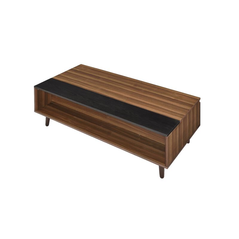 Wooden Coffee Table with Lift Top Storage and 1 Open Shelf, Walnut Brown-Benzara