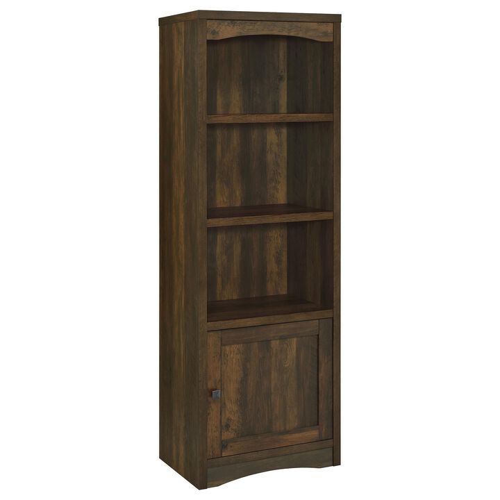 Donna Media Tower Pier Cabinet, Adjustable Shelves, Brown Wood 71 Inch - Benzara