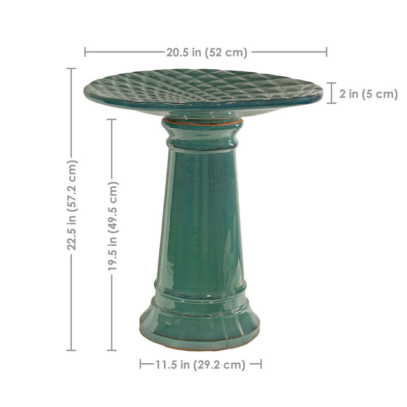 Sunnydaze Rennes Turquoise Ceramic Bird Bath - 22.5" H