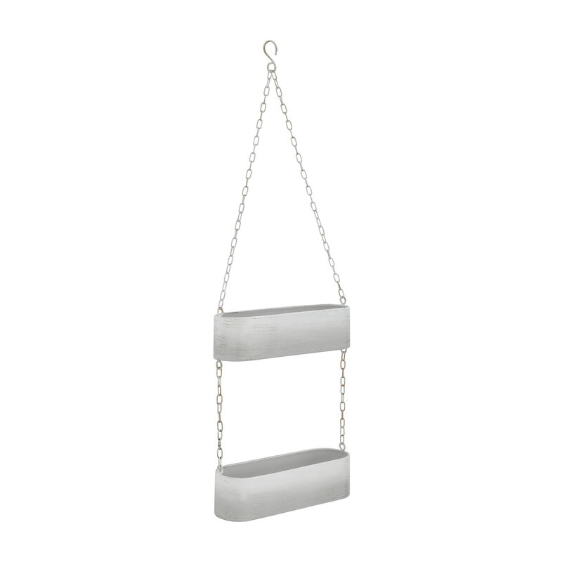 Two-Tier Hanging White Metal Trough Wall Planter