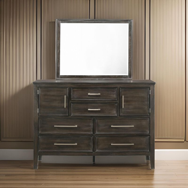 Zavi 32 x 40 Dresser Mirror, Rectangular, Glass, Nutmeg Brown Finish - Benzara