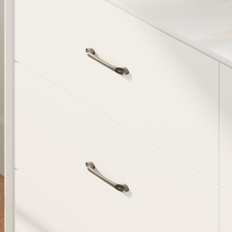 FUFU&GAGA Modern 6-Drawer Dresser, White Storage Cabinet with Black Handles & Legs, Spacious Bedroom Chest of Drawers for Clothes, Living Room & Entryway Organizer (54.9" W x 30.8" H x 15.6" D),White