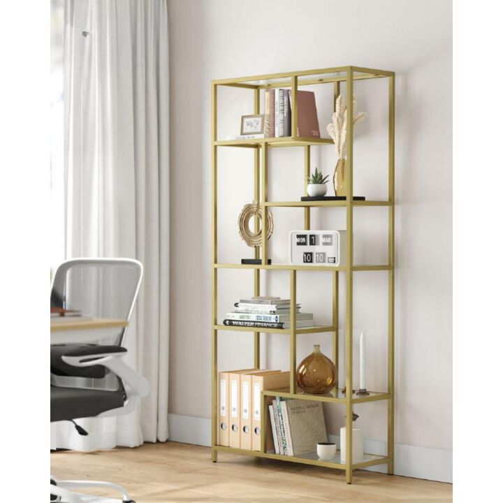 6-Tier Tall Bookshelf with Tempered Glass Shelves