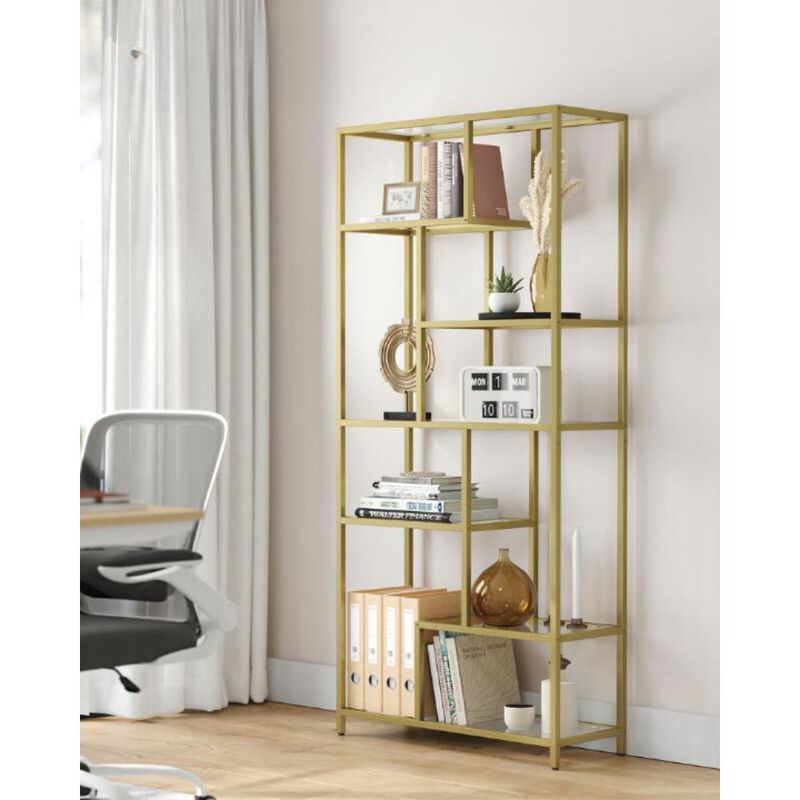 6-Tier Tall Bookshelf with Tempered Glass Shelves