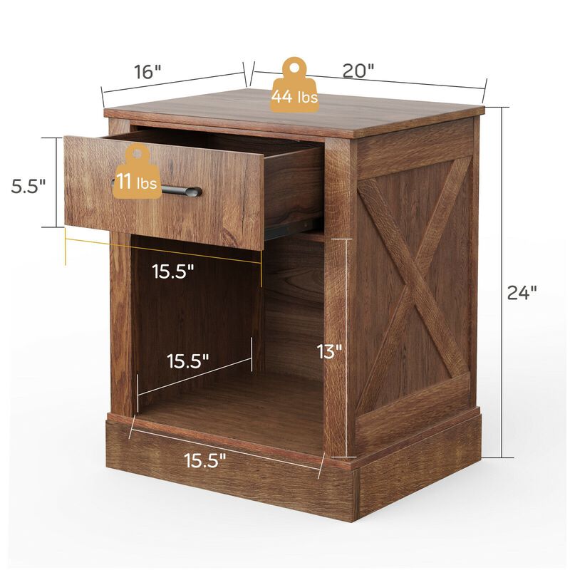Compact Nightstand with Drawer and Open Compartment-Brown