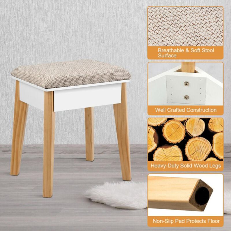 Hivvago Vanity Table Set with Cushioned Stool and Large Mirror