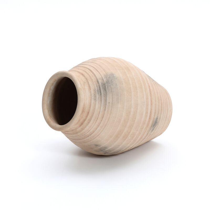 LuxenHome Rustic Brown Ribbed Terracotta 13.2-Inch Tall Urn Vase
