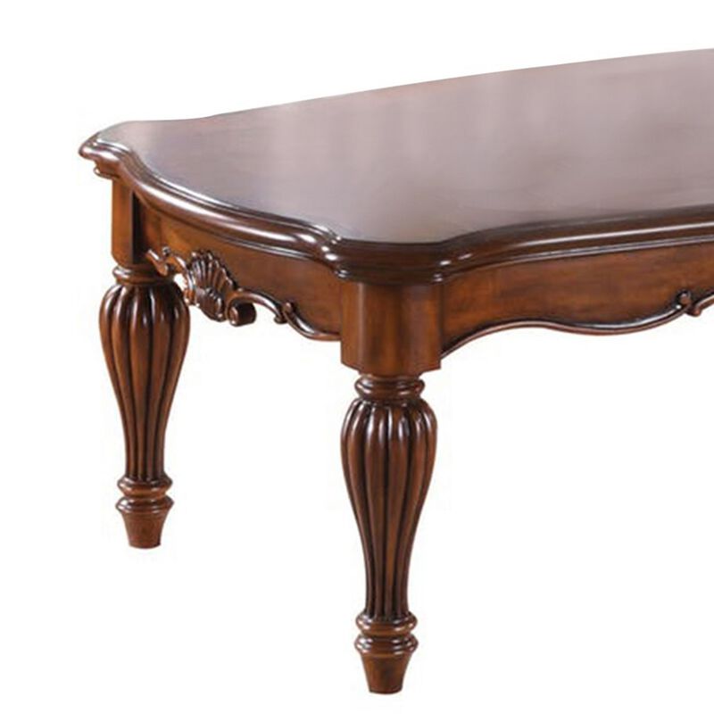 Vintage Rectangular Wooden Coffee Table with Fluted Legs, Cherry Brown-Benzara