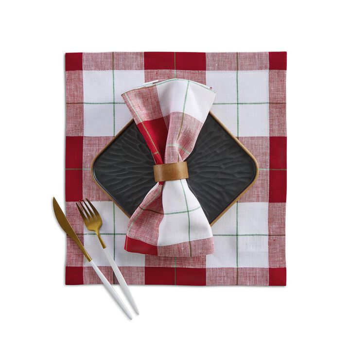 Solino Home 100% Pure Linen Square Placemats 14 x 14 Inch Set of 4 | Very Merry Plaid