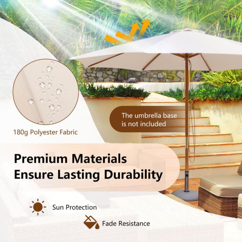 Hivvago 10 Feet Patio Umbrella with 8 Wooden Ribs and 3 Adjustable Heights