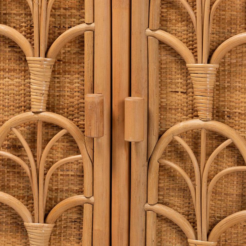 bali & pari Baylor Bohemian Light Honey Rattan Storage Cabinet