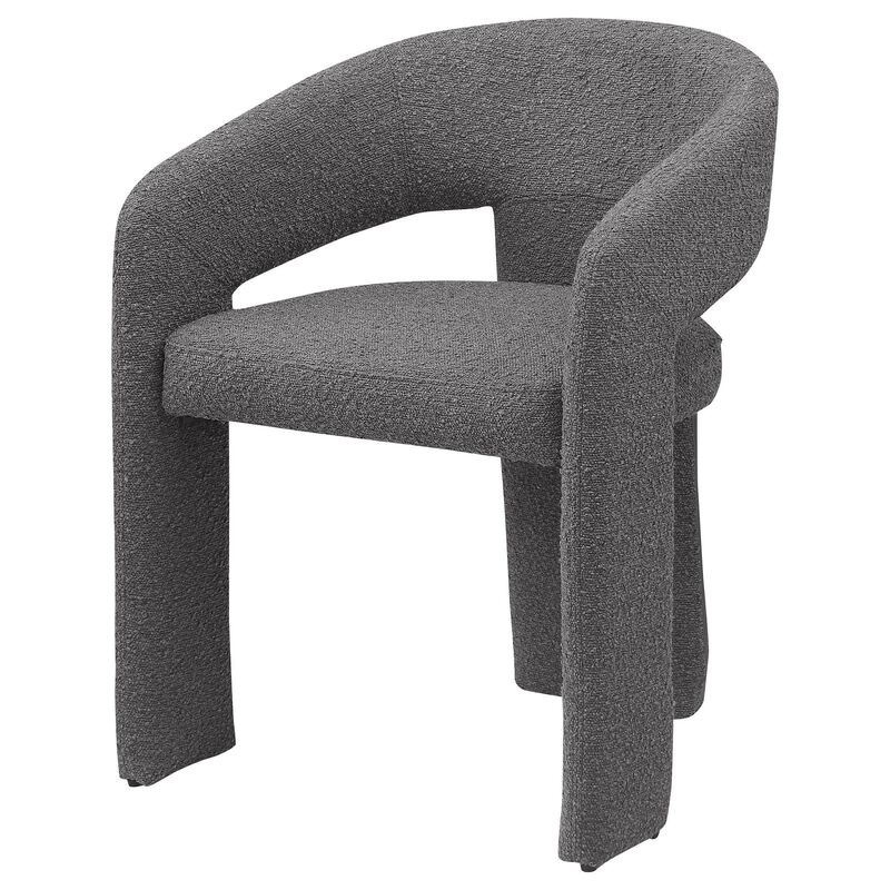 Dory Dining Side Chair Set of 2, Keyhole and 3-Leg Design, Gray Boucle - Benzara