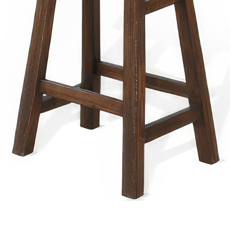 Odel Barstool Set of 2, Saddle Seat, Dark Brown Mahogany Wood, 30 Inch - Benzara