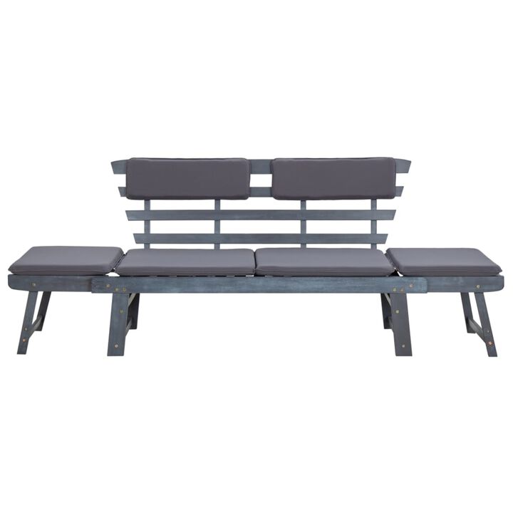 vidaXL Garden Bench with Cushions 2-in-1 74.8" Gray Solid Acacia Wood