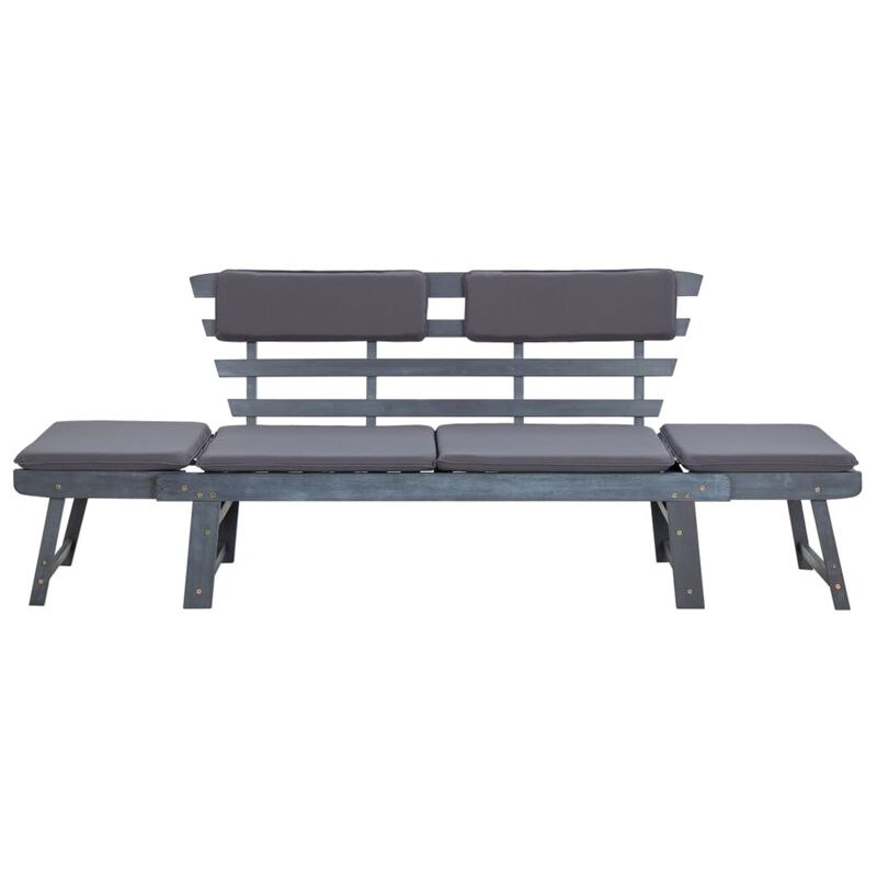 vidaXL Garden Bench with Cushions 2-in-1 74.8" Gray Solid Acacia Wood