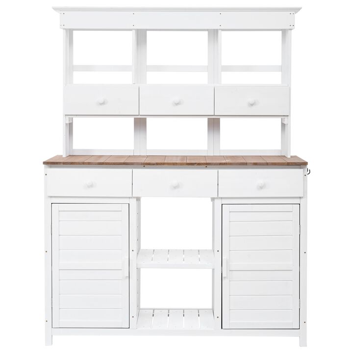 Mondawe 65.7" H Outdoor Garden Potting Workbench,Fir Wood Bench Table With Vertical Storage Shelf