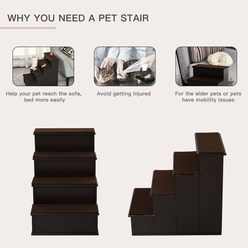 Dark Coffee Pet Steps: Cushioned 3-Tier Stairs for Small Dogs/Cats