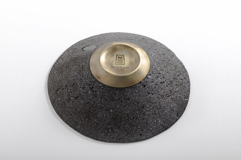 CHIMBORAZO Decorative Volcanic Stone Bowl with Aged Bronze Detail by ANDEAN, In Stock