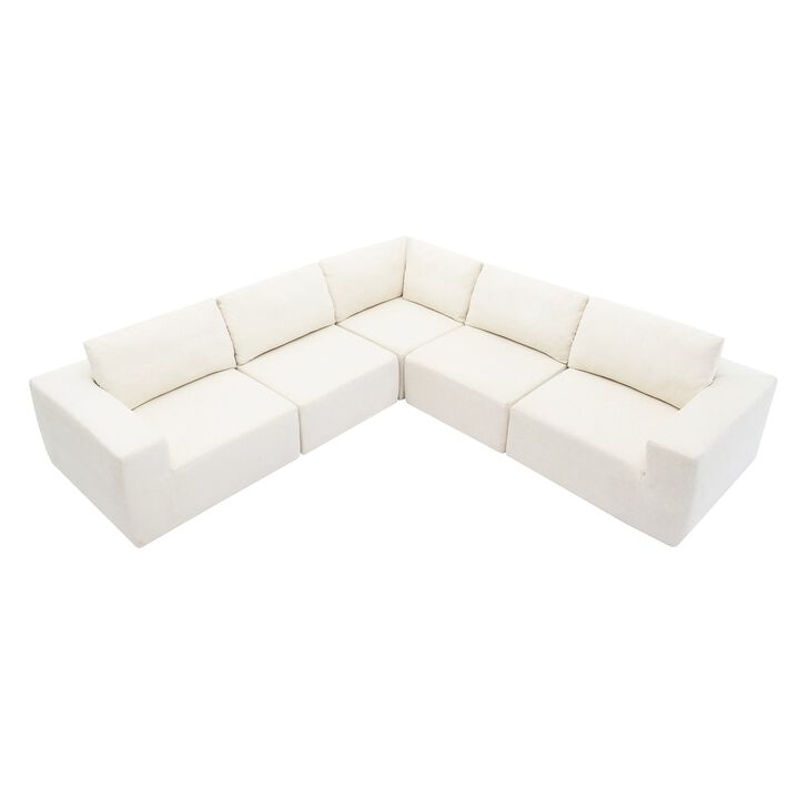 MONDAWE Modular 5 Pieces Free Combination L Shaped Sectional Sofa,Luxury Floor Couch Set,Upholstered Indoor Furniture,Foam-Filled Sleeper Sofa Bed