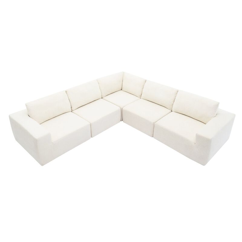 MONDAWE Modular 5 Pieces Free Combination L Shaped Sectional Sofa,Luxury Floor Couch Set,Upholstered Indoor Furniture,Foam-Filled Sleeper Sofa Bed