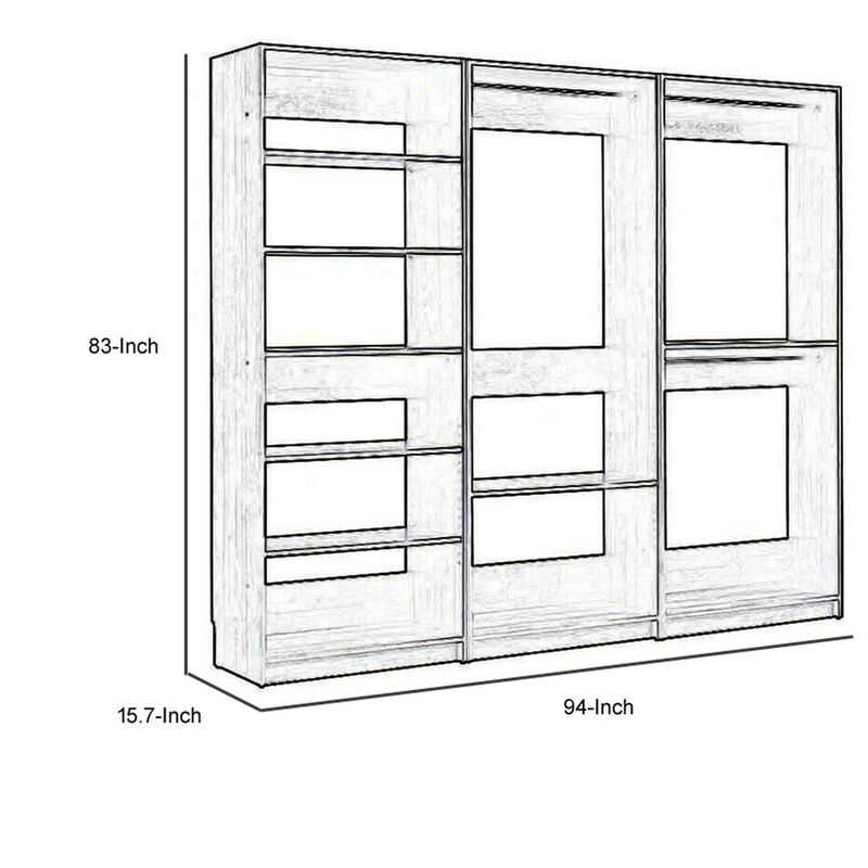 Dee Modular Closet System, 3 Hanging Rods and 6 Shelves, Dark Gray Wood - Benzara
