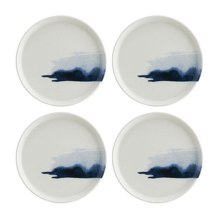 Blue Wave dia.6.25" Round Decorated Porcelain Plate (Set of 4)